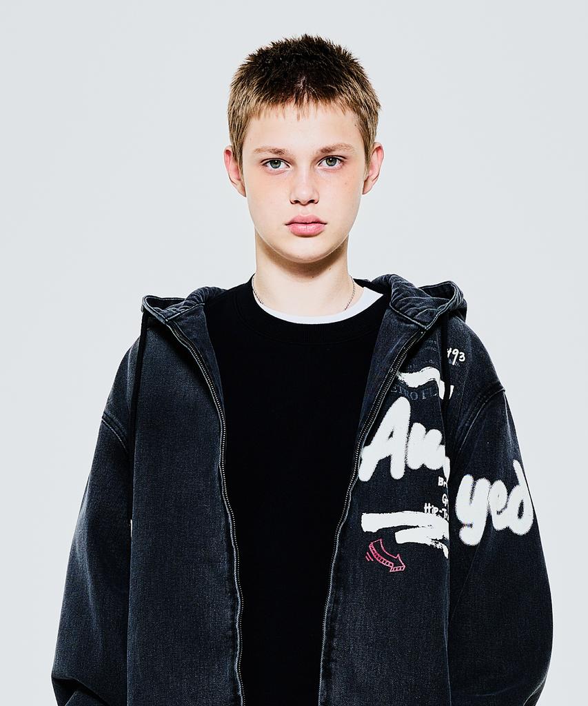 Annoyed Vintage Incision Denim Zip-Up Hoodie Lp1Ju037_Black