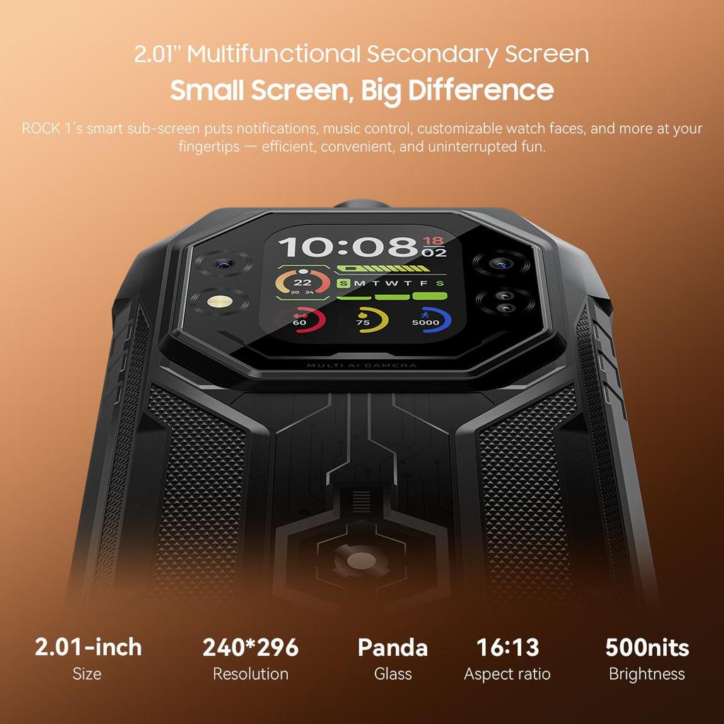 Blackview ROCK 1 Wytrzymały Smartfon z Podwójnym Ekranem 6.56'+2.01' AI Bateria 15000mAh, 24GB RAM 256GB ROM, Helio G81, 180Hz, Wodoodporność IP69K/IP68
