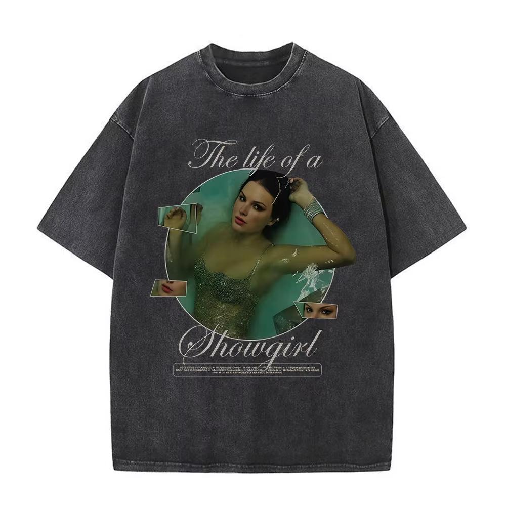 The Life of A Showgirl Album Merch Tshirts Fan Gifts Mens Women Clothing Vintage Washed Cotton Oversized Short Sleeve T Shirts