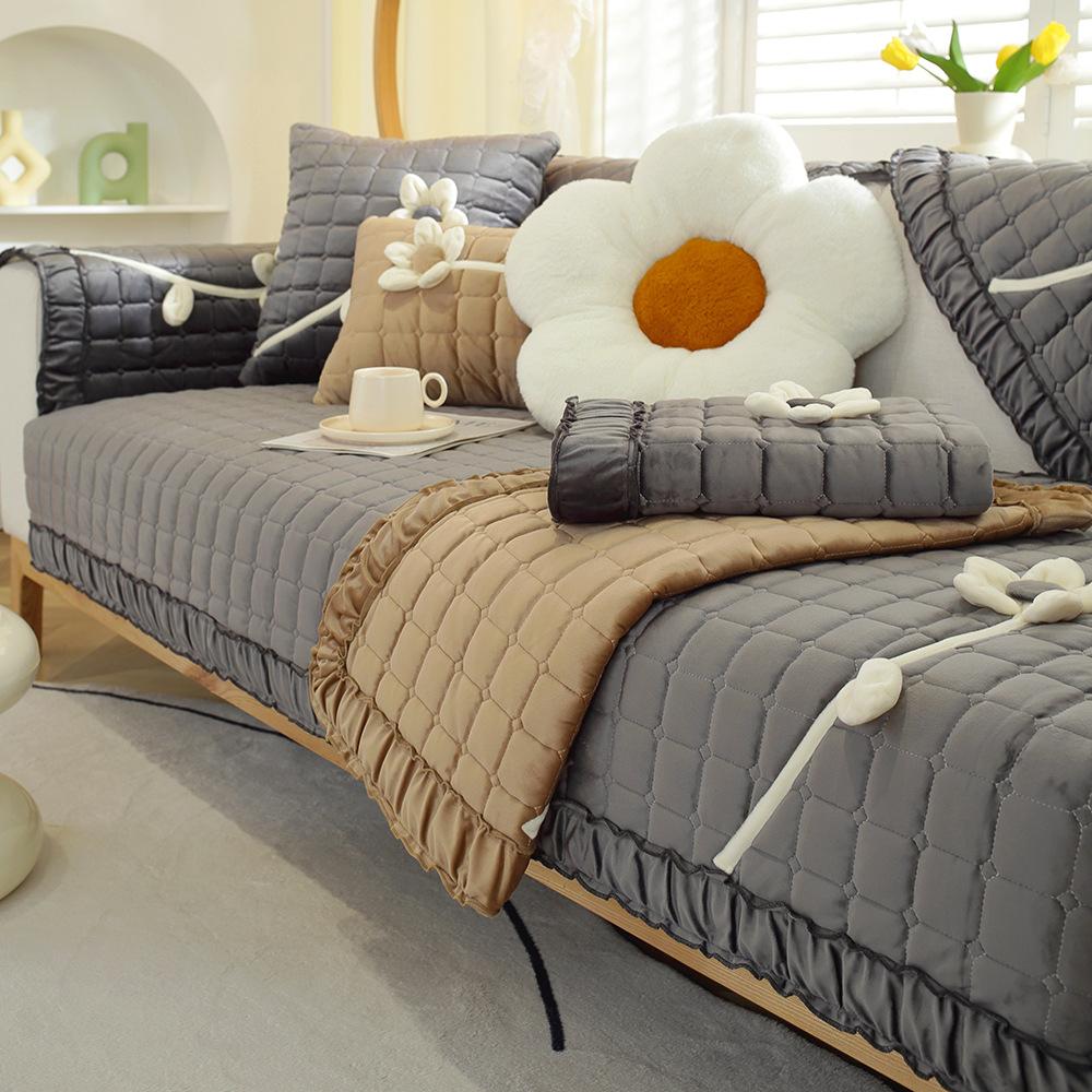 Sofa Cushion Cover Baby Sling Thickened Warm Non-Slip Four Seasons Universal Dutch Plush Solid Color Simple Modern