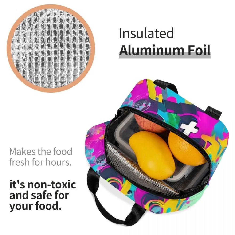 Bolsa de Almuerzo Aislada con Graffiti Abstracto de Gamer para Mujeres Niños Cajas de Comida Portátiles Fiambrera Térmica Bolso Tote