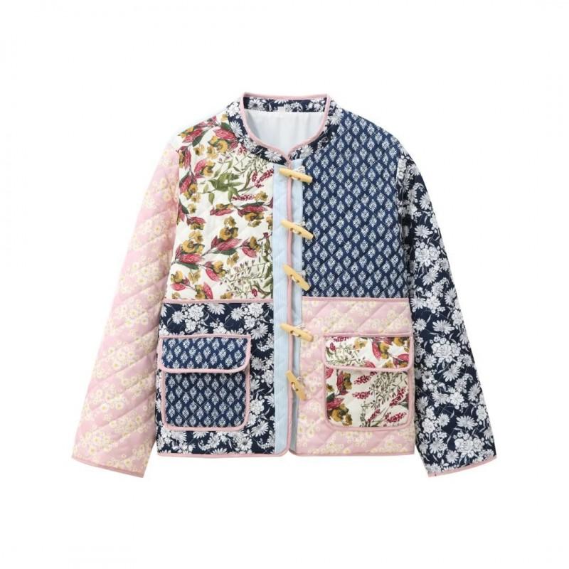 Womens Loose Fit Cotton Padded Jacket With Contrast Stitching Winter Streetwear