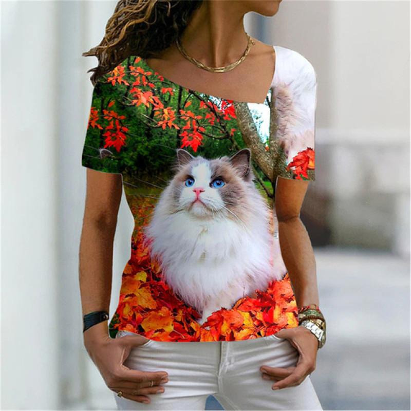 Женская футболка с цифровым 3D принтом «Милый кот» — фото 16