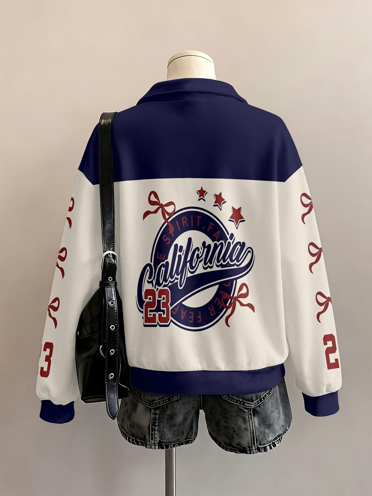 Women's sports style jersey all-over printed long-sleeved zipper sweatshirt