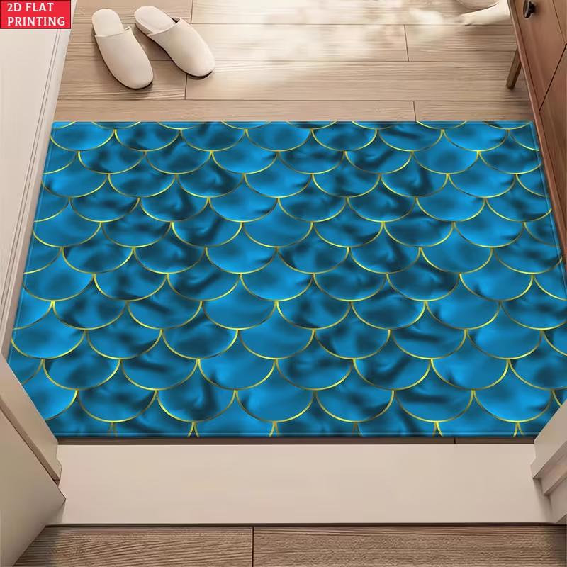 Ocean Blue Crab Seaside Doormat Non Slip Waterproof Entry Rug Underwater Wave Print Floor Mat Coastal Style Porch Home Decor