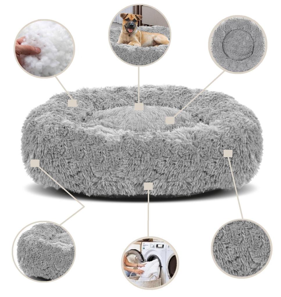 Dog Cat Bed SHAGGY Light Gray Long Hair VARIOUS SIZES
