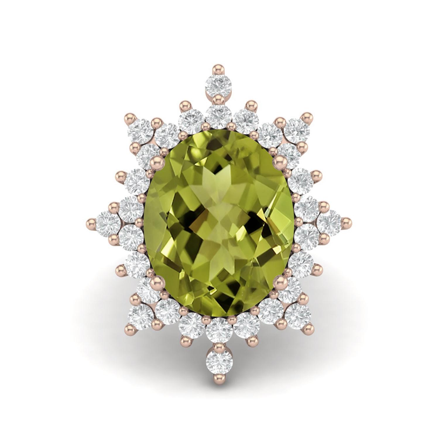 15X12mm Oval Peridot 925 Sterling Silver Rose Vermeil Solitaire Accents Cocktail Women Wedding Ring 11