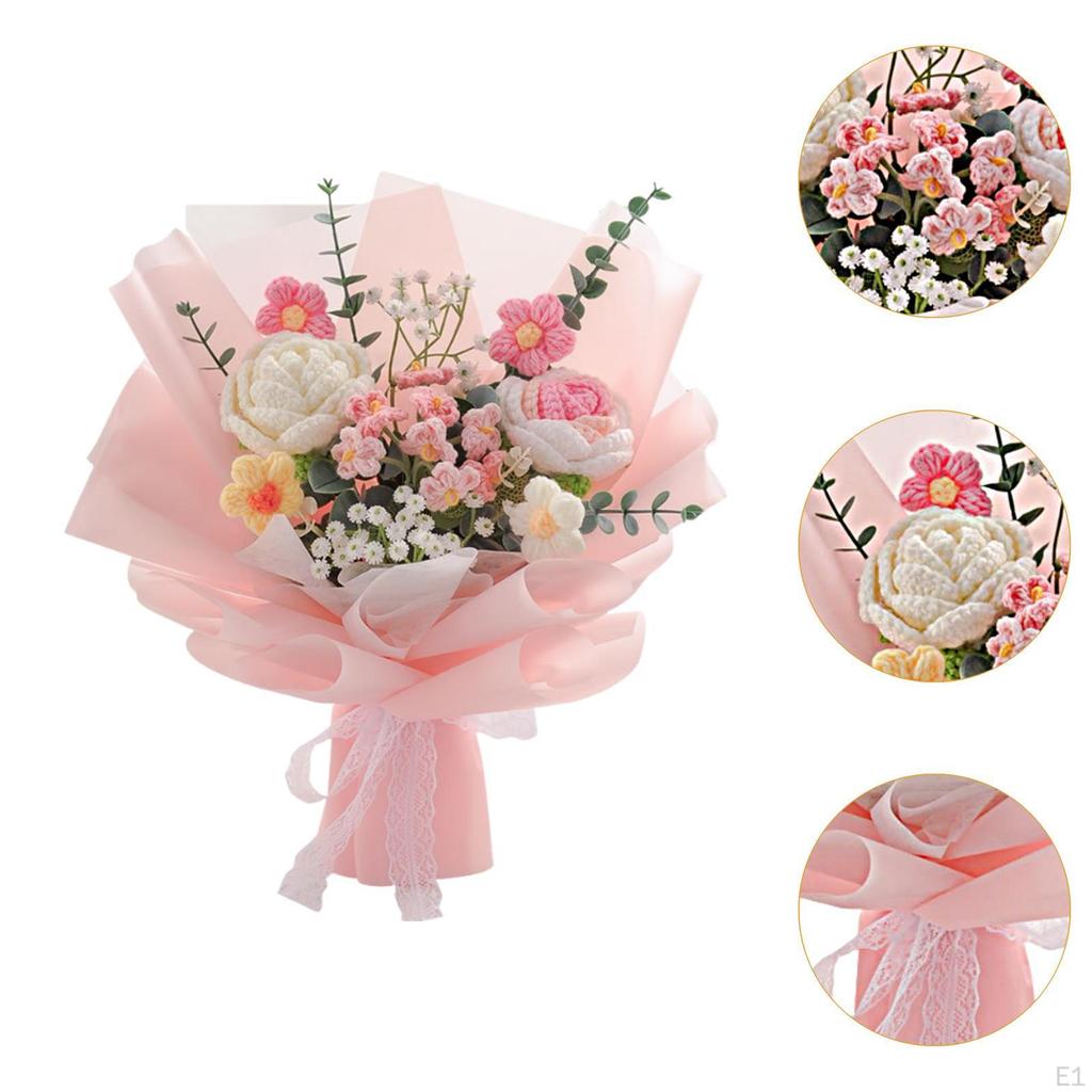 Artificial Floral Arrangement Crochet Flowers Bouquet for Mom Wife Holiday Gift