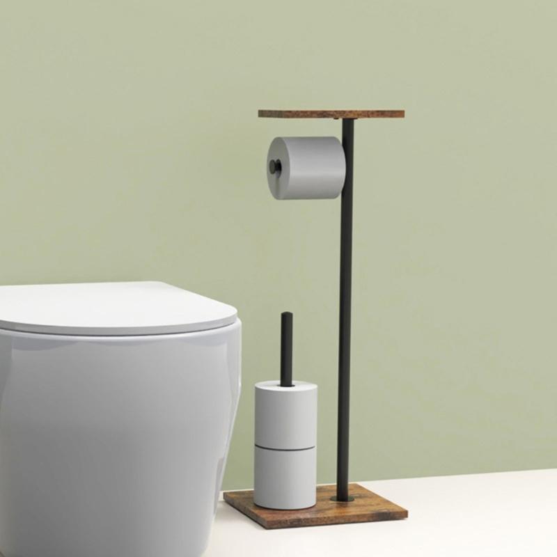 Strong Floor Standing Toilet Paper Owner Natural Wood Bathroom Tissue Storage Planner with Removable Shelf for Home Deck