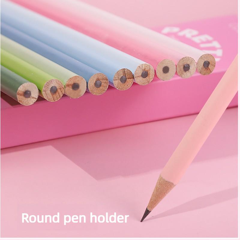 12-Piece Set of Gradient-Colored Pencils In a Box: Natural Wood Finish, Eco-Friendly, Pastel “Macaron” Colors