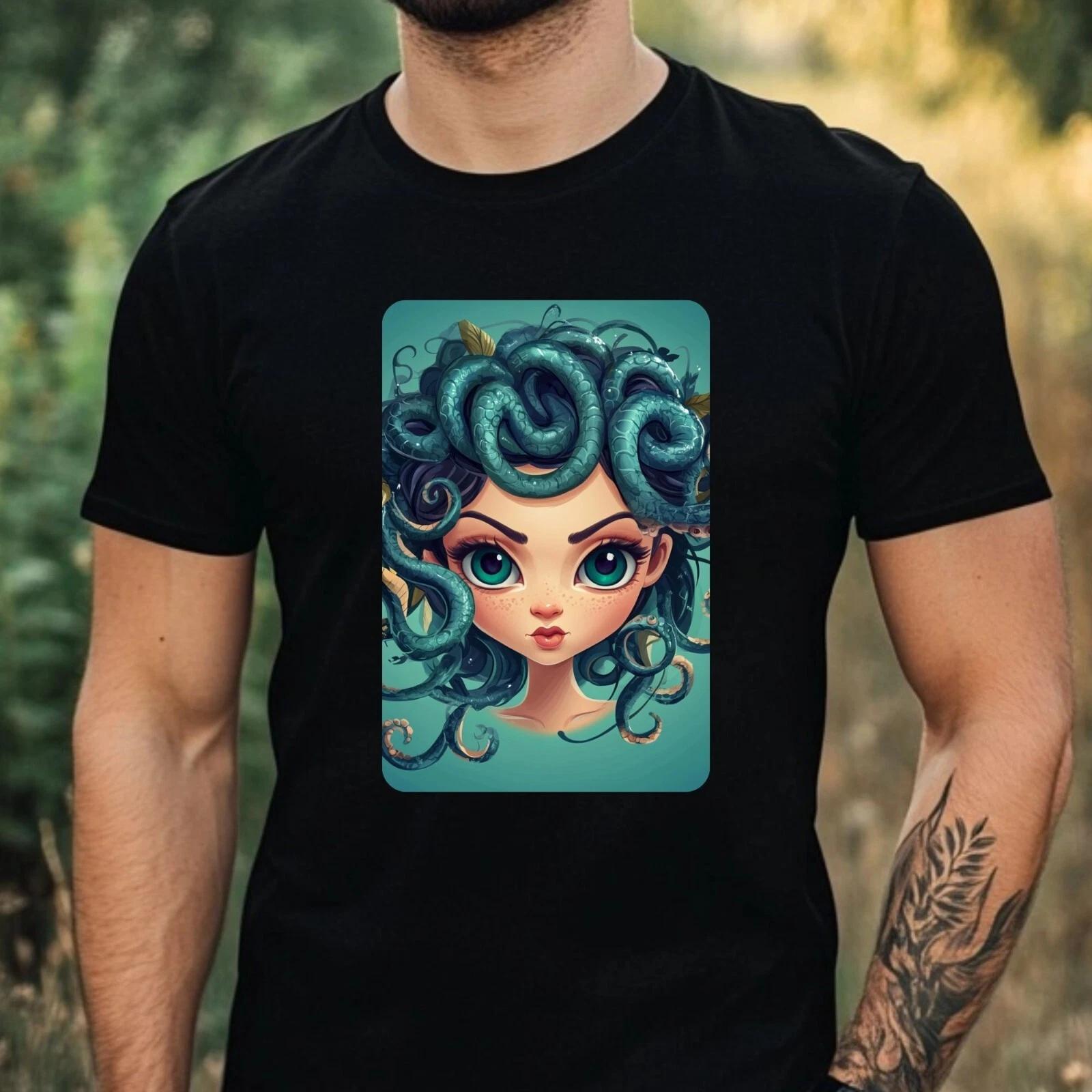 T-Shirt Herren Medusa Cartoon Motiv Baumwolle Größe XS bis 5XL L