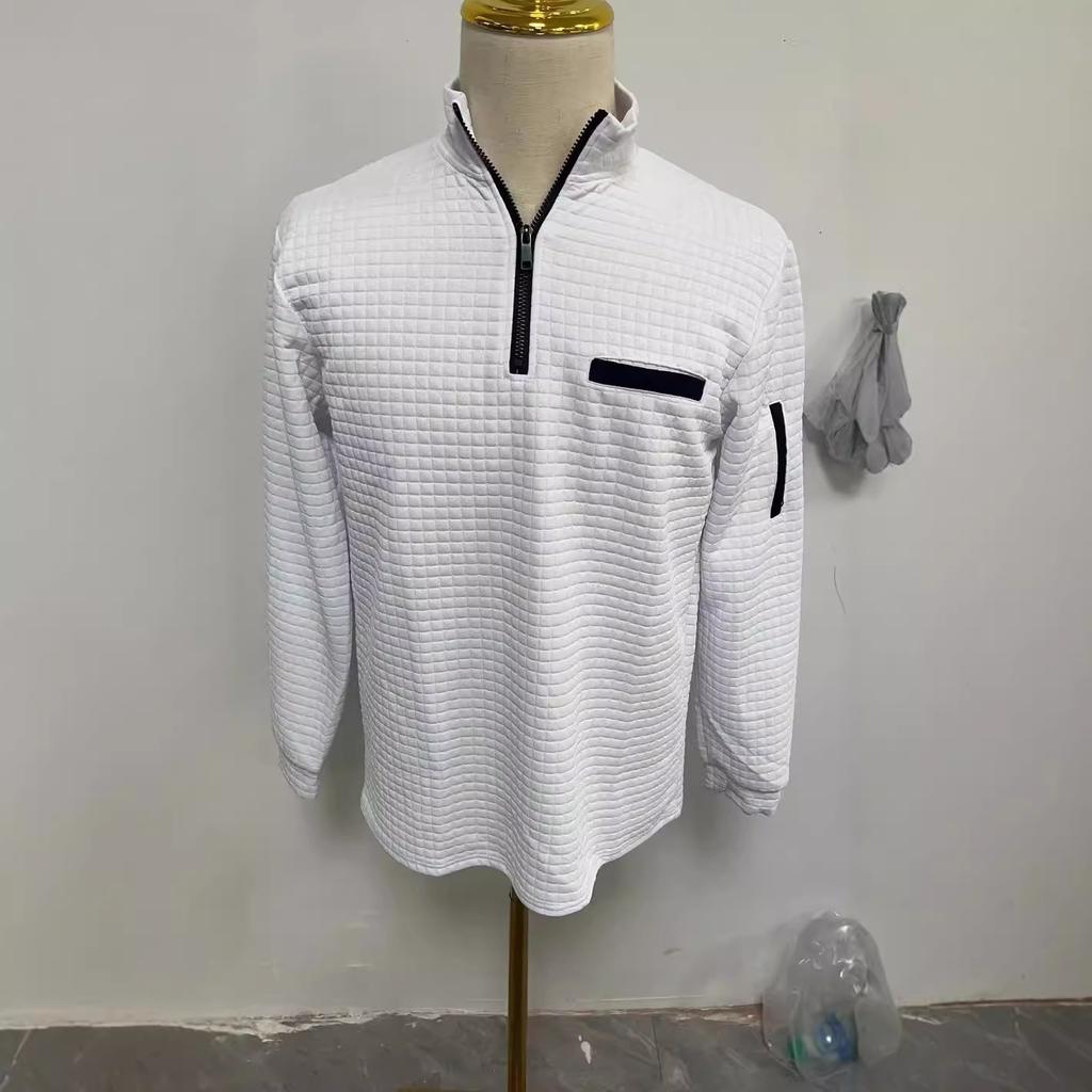 Herren kariertes Polohemd für Frühling/Herbst mit Reißverschlüssen an den Armen