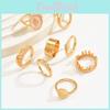Geometrische Zinklegering Ringenset Met Bloemenpatroon Voor Stijlvolle Vrouwen