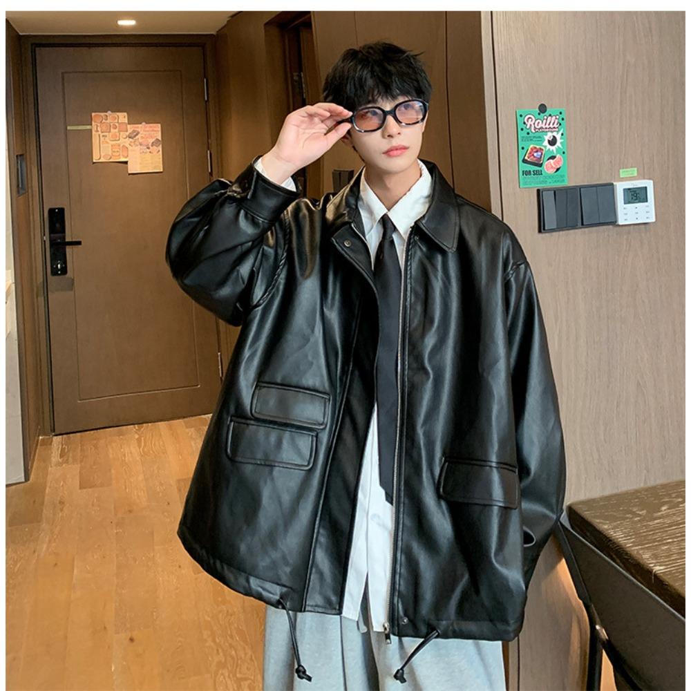Tooling Jacket Men's Autumn Hong Kong Style Ins Loose Youth Locomotive Leather Jacket Trendy Design Jacket