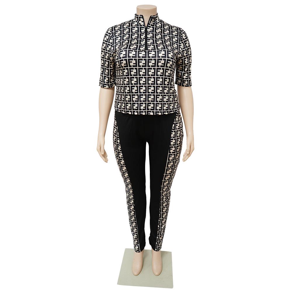 Women's Plus Size Digital Print Two-Piece Set - European & American Casual Style