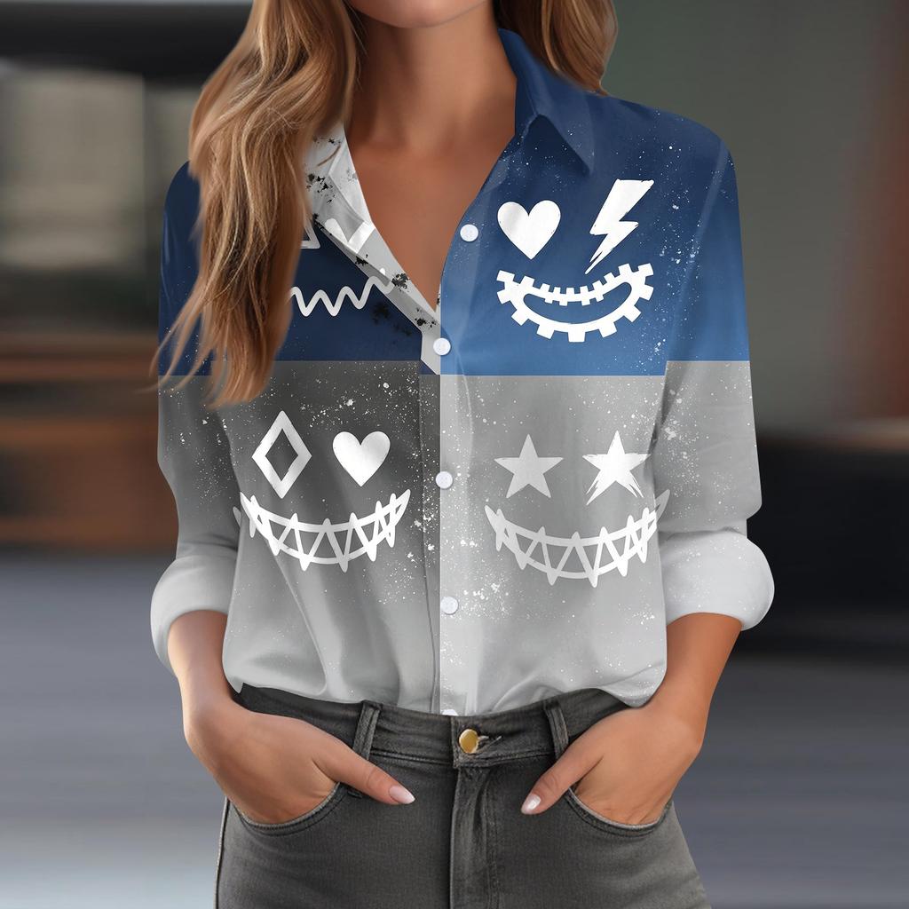 Women's Button-Down Shirt Long Sleeve Casual Halloween Print Top