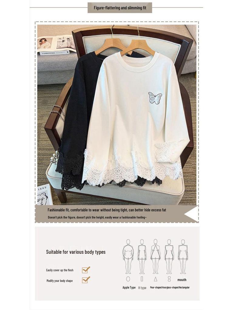 Haut de base tricoté ample à col rond pour femme grande taille, Tour de poitrine 150/160, Longueur moyenne (350-9136)