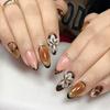 24pcs Manicure Long Almond False Nails Aurora Wave Bow Pearl Press On Nails Detachable Flower Starburst Fake Nials DIY