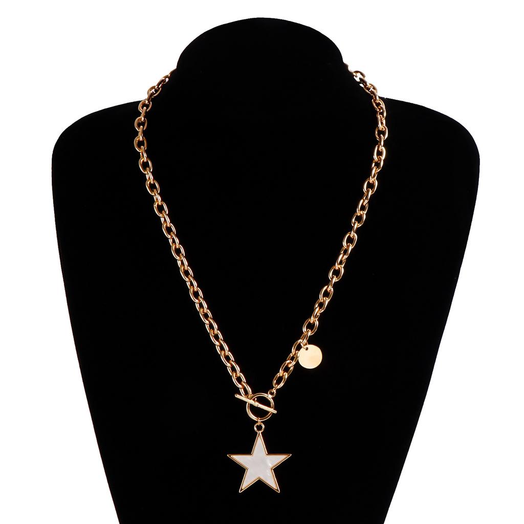 Accessories, Simple White Star Imitation Fritillary Necklace, Temperament Metal Rough Aluminum Chain Sweater Chain
