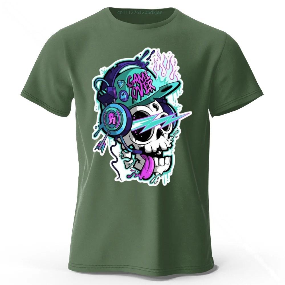 New Hiphop Rock Style Skull Print Pure Cotton Short Sleeved Menswomens Loose Oversized Soft and Comfortable Tshirt Top
