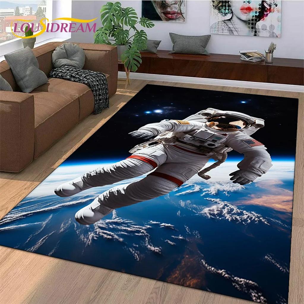 Astronaut Space Adventure Rug Cartoon Universe Floor Mat for Bedroom Living Room Large Decorative Rug for Sofa Home