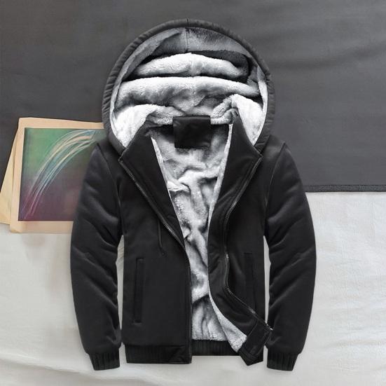 Herren Herbst Winter Hoodie Dickes Fleece gefüttert Kapuze Langärmlig Oberbekleidung mit großen Taschen Kontrastfarbe Elastische Bündchen Kordelzug