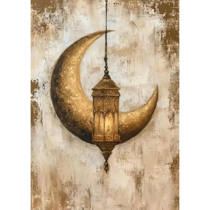 Fantasy Mondsichel Leinwandbild für Wohnzimmer Heimdekoration Mond am Sternenhimmel Poster Druck Abstrakte Wandkunst