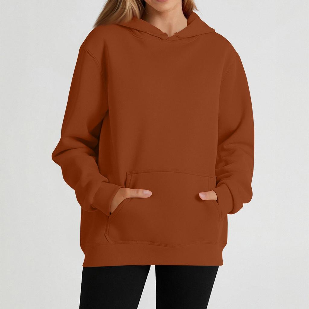 Women's casual long-sleeved solid color hooded sweatshirt
