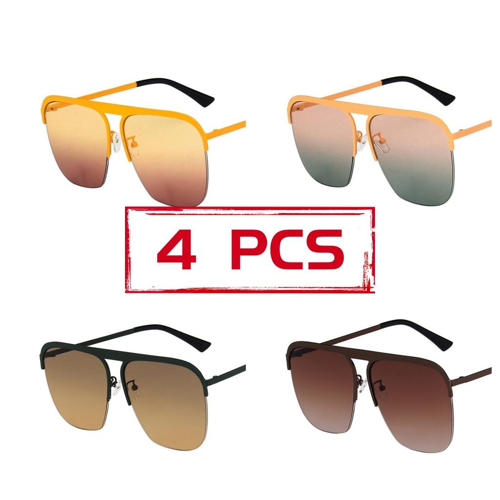 Gradient Colour Single Beam Retro Metal Half Frame Sunglasses Outdoor Travel Beach Picnic Sunglasses Women'S Daily Accessories