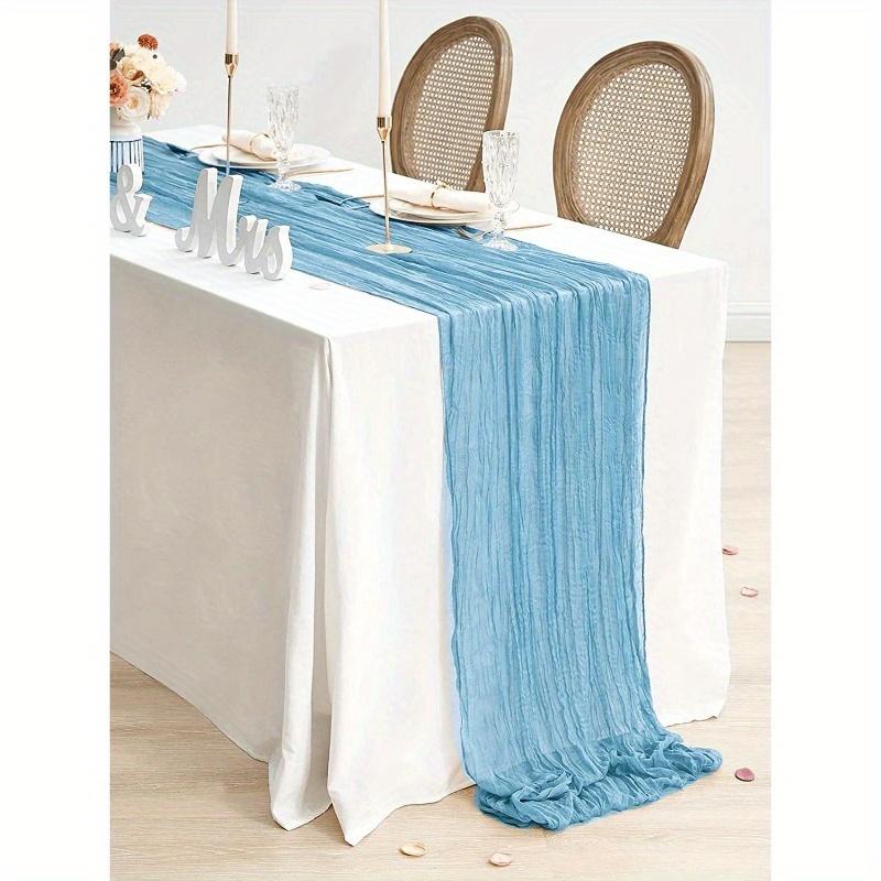 Light Blue Pleated Table Runner, Folding Tablecloth, Festive Birthday Decor Wedding Decor Holiday Home Decor Party Room Table Decoration