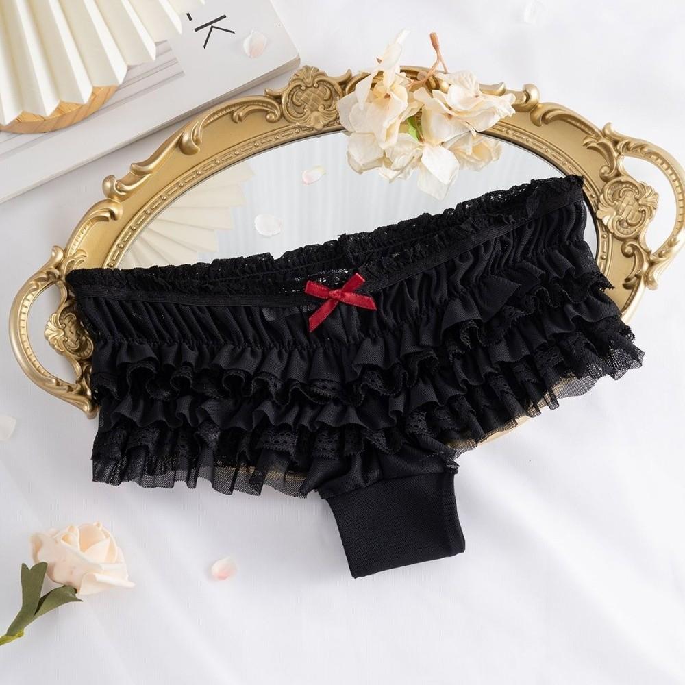 Bow Mesh Women's Underwear Ruffle Sweet Lace Briefs Cute Lace Panties Gift