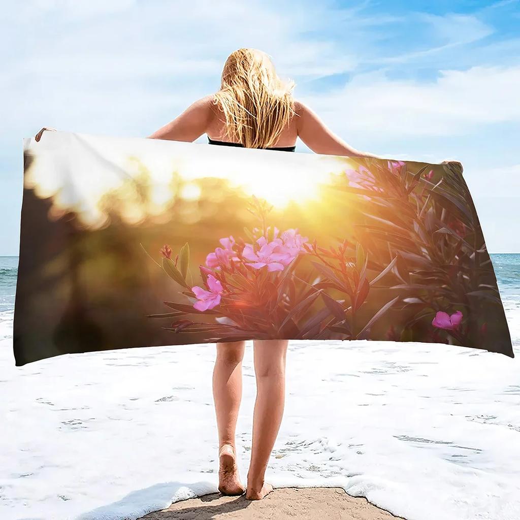 Garden Flower Quick Dry Large Beach Towel, Super Absorbent and Sand Free Pool Towel, Microfiber Portable Sports/Camping Towel