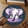 1PC Elephant Flowers Butterflies Round Chair Mat Area Rug - Non-Slip, Floor Mat for Office, Bedroom, Home Decor Christmas Gift C0528028