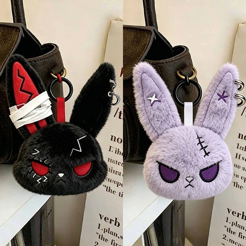 Portachiavi Peluche Coniglio Gotico di Halloween Accessori Fascino per Borsa Animale di Peluche Coniglio Portachiavi Bambola Coniglio Horror Ciondolo per Cellulare