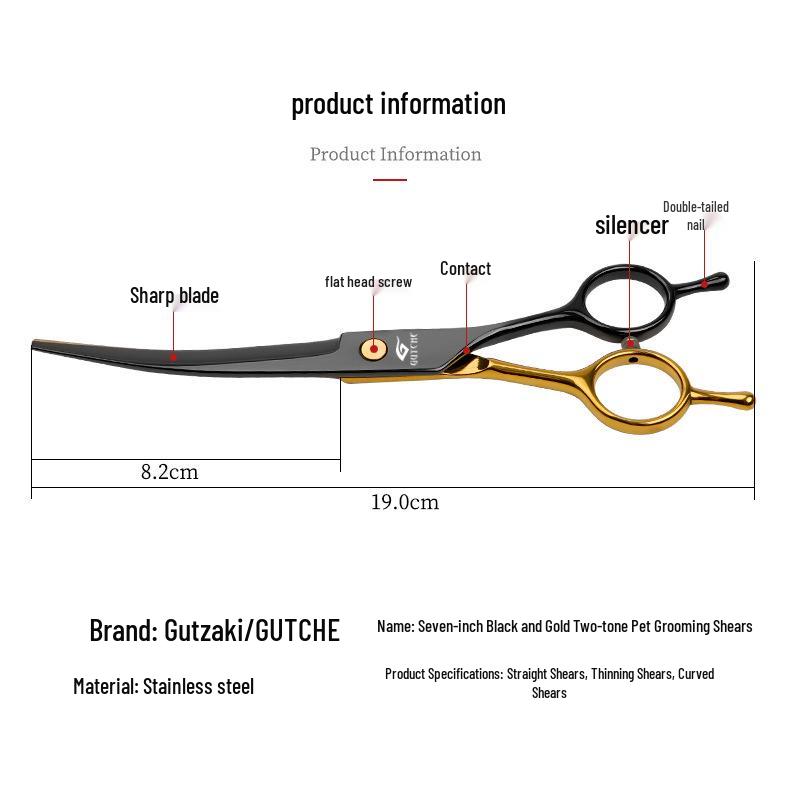 All-Steel Pet Grooming Scissors Set - Includes Curved Dog Hair Cutting Scissors