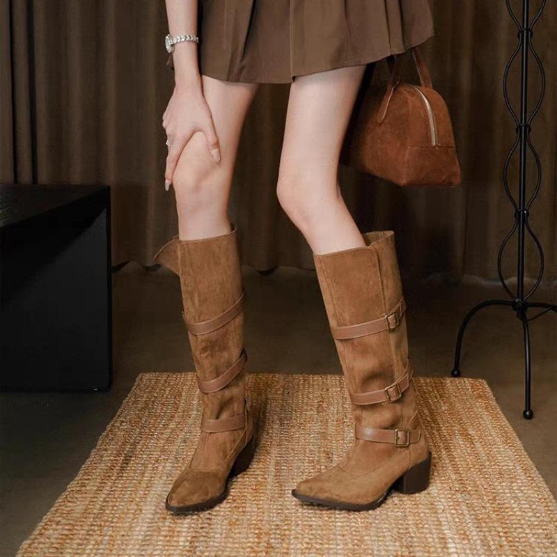 Fashion 2025 New All-Rider Boots Pointed Toe Platform Block Heel Mid-Leg Boots