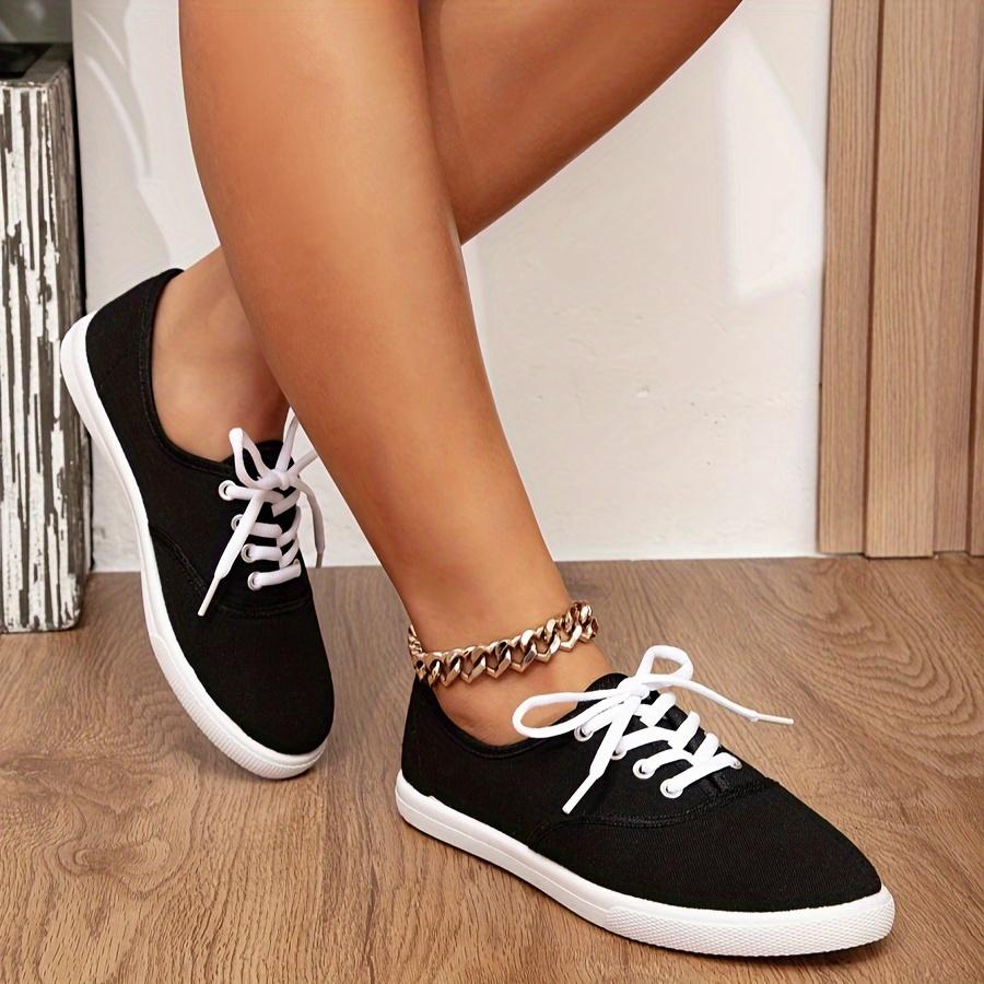 Women's White Round Toe Lace-Up Casual Sneakers - Breathable Fabric Upper, Anti-Slip TPR Sole, Low-Top Comfortable Walking Shoes for All-Season