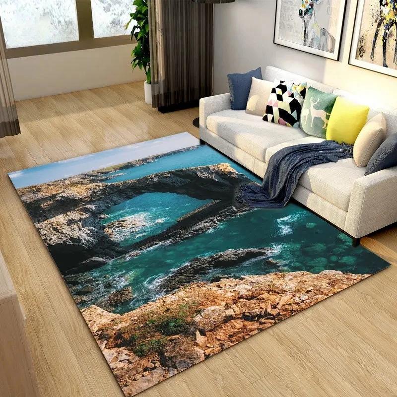Beautiful Coastline Scenery Carpet for Living Room Bedroom Nursery Room,Outdoor Patio Garden Yard Decor Area Rug,Home Decor