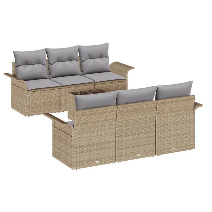 VidaXL Ensemble de Canapés de Jardin 7 pièces avec Coussins Beige Poly Rattan 3345250