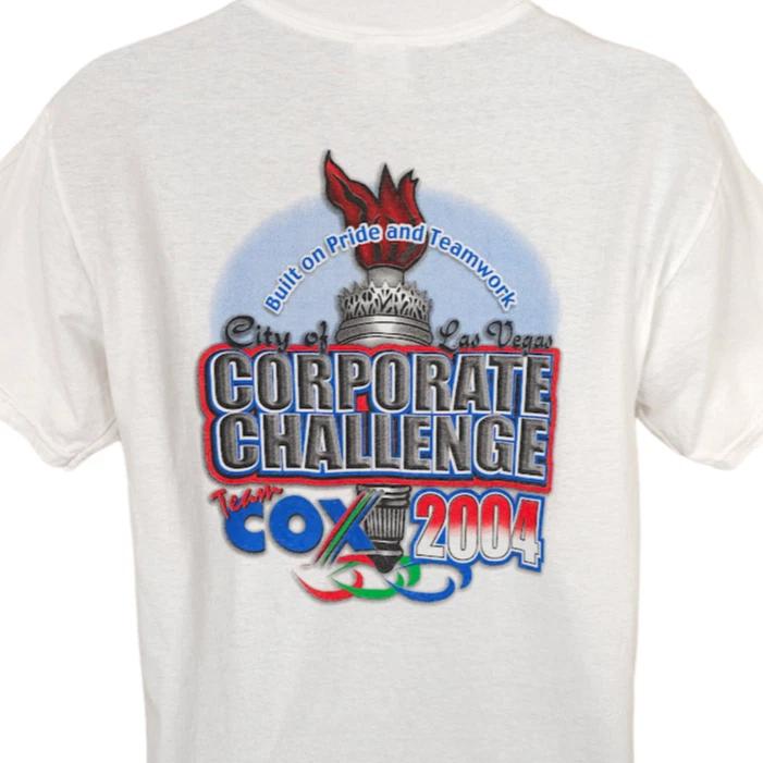 

Vintage Las Vegas Corporate Challenge 100% Cotton T-shirt Mens Tees Top Mens Size Medium White Y2K Cox XL