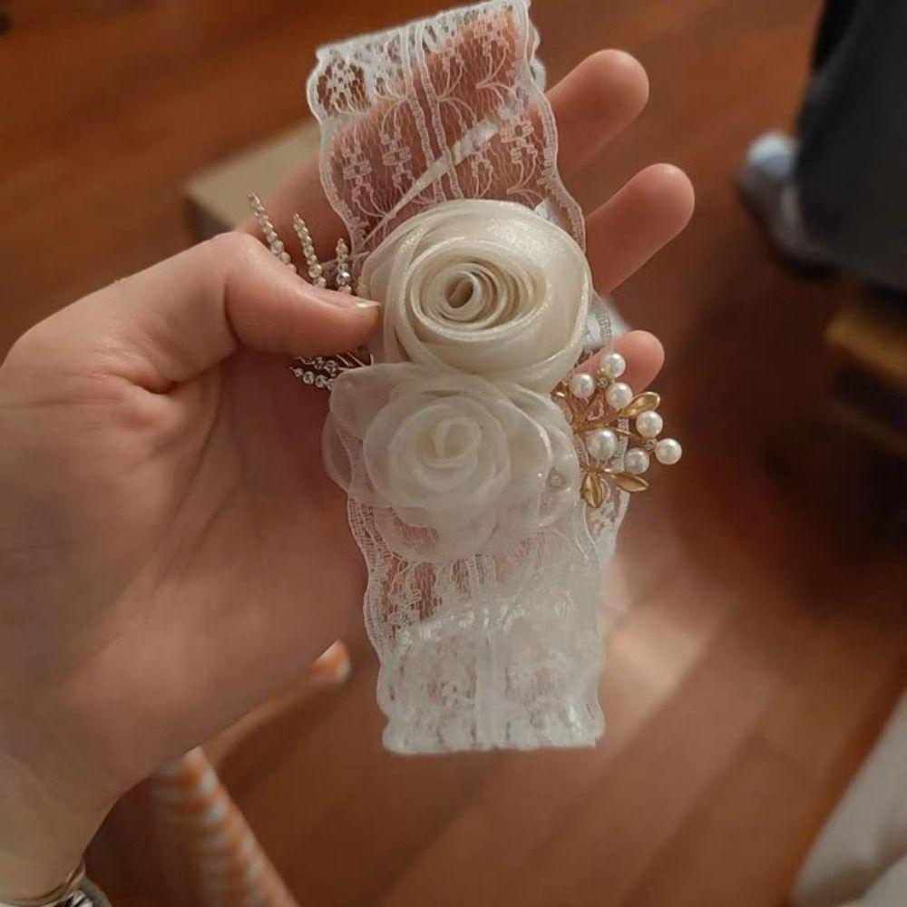 Fairy Wedding Wrist Flower Bridesmaid Floral Wristlet Bride Wrist Flower Silk Ribbon Bracelet