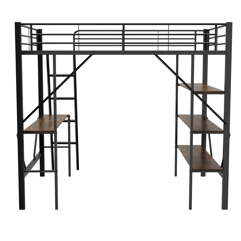 Bunk Bed 90x200 Cm Iron Frame, Desk & 3 Shelves, Side Rails & Safety Ladder, Children's room/Adults