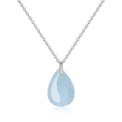 Small Aquamarine Teardrop Sterling Silver 925 Chain Necklace for Women [KOAI]