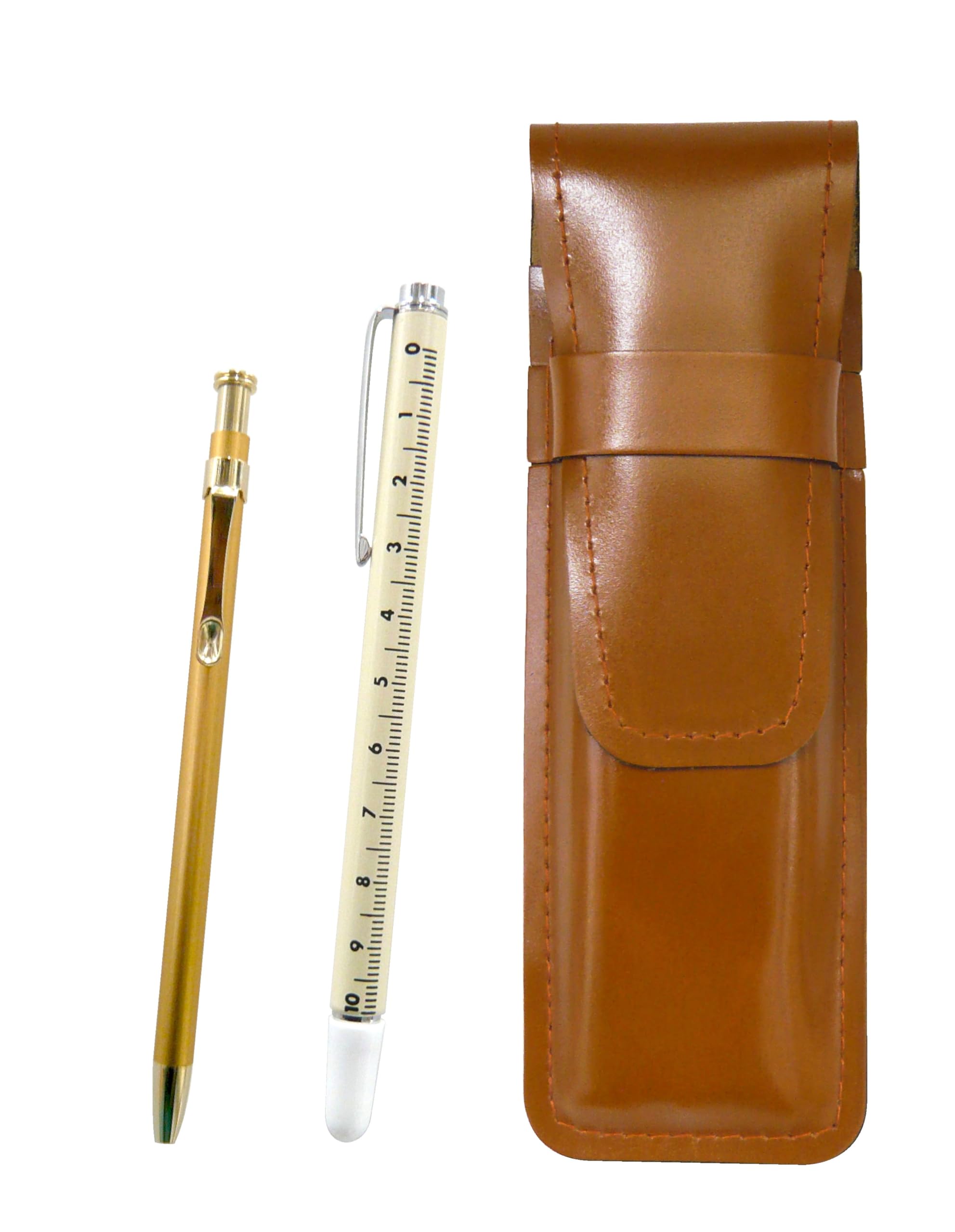 

Slim cowhide pencil case brown slide measure indicator stick and slim 60 ballpoint pen gold set ASC-708W-SV60KBP