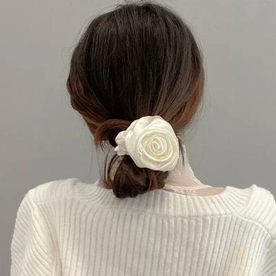 Elastisches Haarband mit Rose für Damen Mädchen Koreanisches Haarband Haargummis Blume Scrunchie Pferdeschwanzhalter Haarschmuck Geschenk