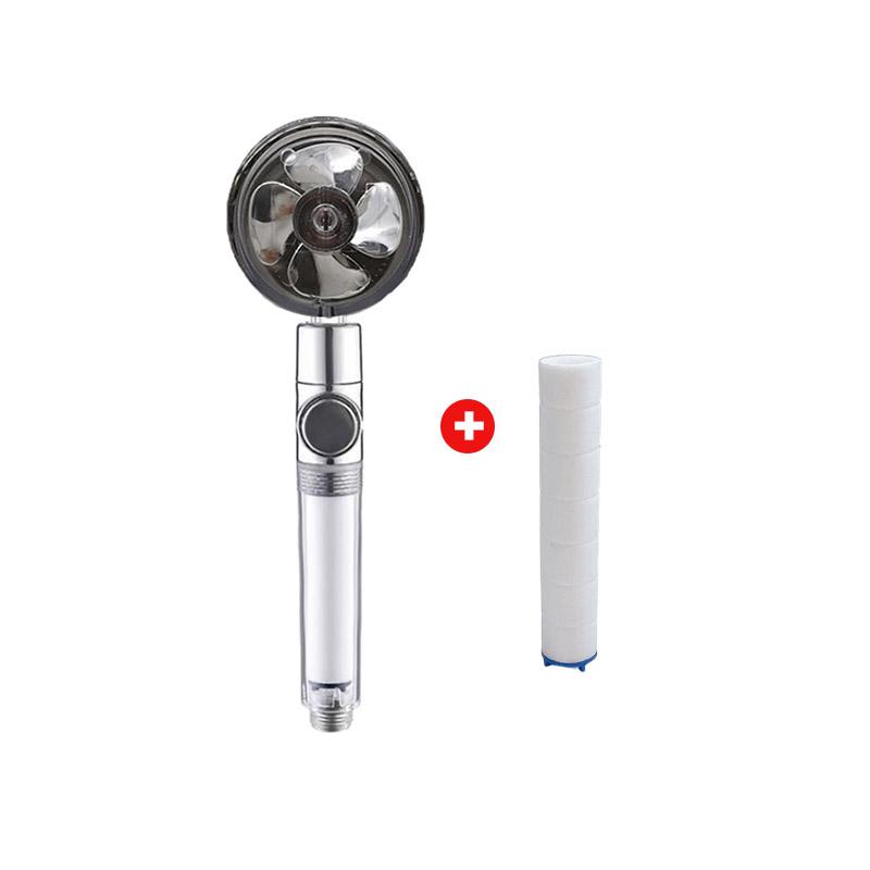 Powerful Pressurized Shower Set Fan Filter Showerhead One Touch Water Stop Sprayer Water Saving Handheld Showerheads