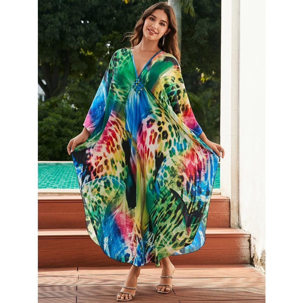 

Женское платье-кафтан в стиле бохо большого размера с контрастным принтом свободного кроя Vacay Beach One Size