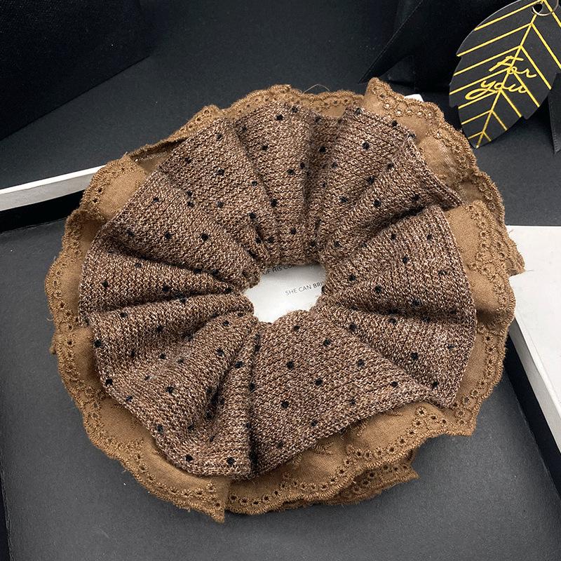 Korean Knitted Polka Dot Lace Hair Tie for Women - Autumn/Winter Style Headwear