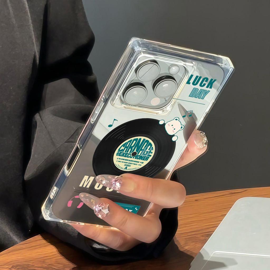 Square Back Tube Protection Clear Case For iPhone 14 Pro Max 13 11 12 15 Plus 16 ProMax Anti-Oxygen,Love Disc Pattern Casing