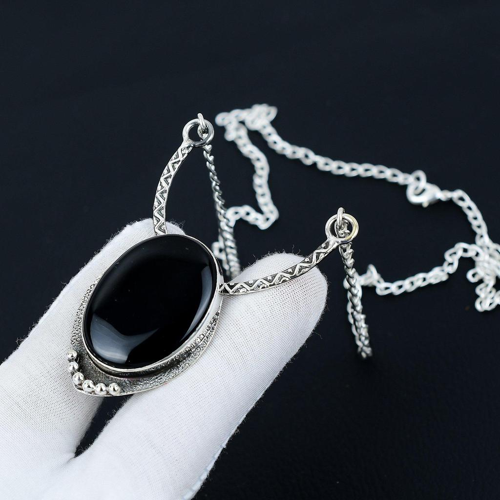 Schwarze Onyx Halskette, Schwarzer Onyx Edelstein, 925 Sterling Silber Halskette, Natürlicher Schwarzer Onyx Schmuck für Frauen, Schwarze Onyx Halskette für Geschenke